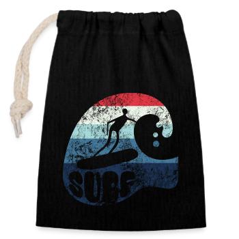 Wave - Surfer - Surf - Gift - Closable cotton gift bag (14x20cm) - black - Front