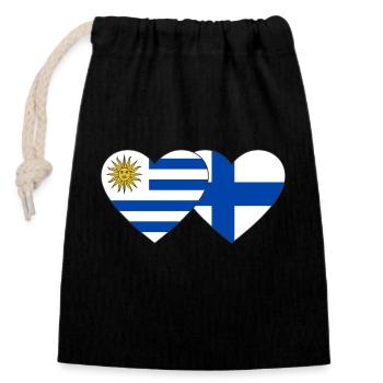 Uruguay Finnland Herz Flagge - Verschließbarer Geschenkbeutel aus Baumwolle (14x20cm) - Schwarz - Vorne