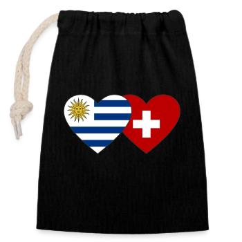 Uruguay Schweiz Herz Flagge - Verschließbarer Geschenkbeutel aus Baumwolle (14x20cm) - Schwarz - Vorne
