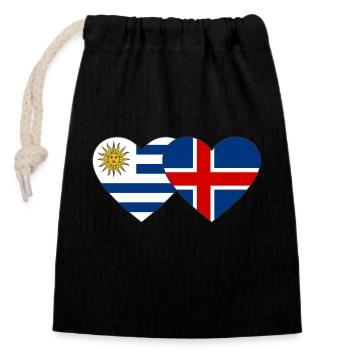 Uruguay Islande Drapeau du cœur - Sac cadeau en coton avec cordon (14 x 20 cm) - noir - Devant