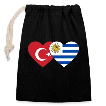 Turkey Uruguay Heart Flag - Closable cotton gift bag (14x20cm) - black - Front
