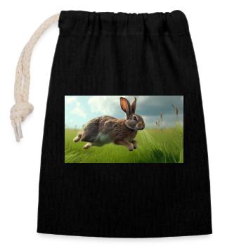 Jumping Rabbit - Closable cotton gift bag (14x20cm) - black - Front