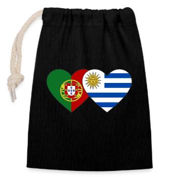 Portugal Uruguay Heart Flag - Closable cotton gift bag (14x20cm) - black - Front