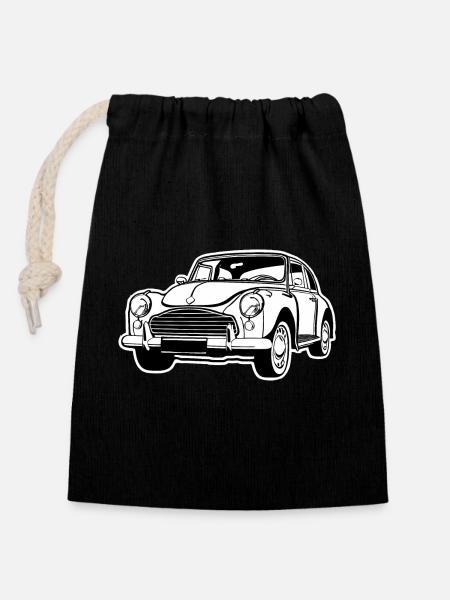 Morris Minor Oldtimer - Verschließbarer Geschenkbeutel aus Baumwolle (14x20cm) - Schwarz