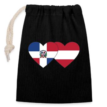 République dominicaine Autriche Flag Heart - Sac cadeau en coton avec cordon (14 x 20 cm) - noir - Devant
