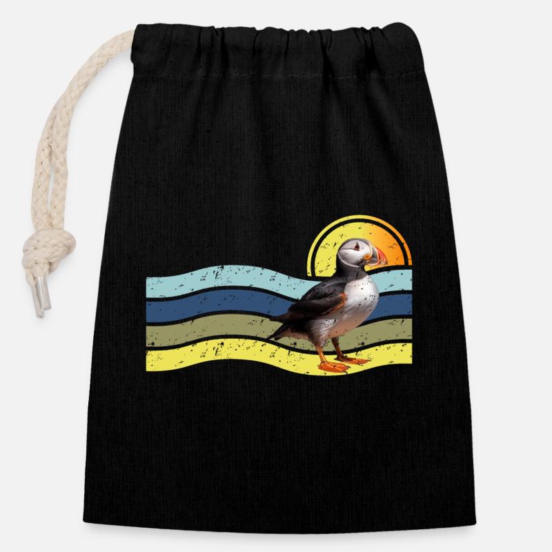 Île Puffin - Sac cadeau en coton avec cordon (14 x 20 cm) - noir