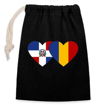 République dominicaine Roumanie Flag Heart - Sac cadeau en coton avec cordon (14 x 20 cm) - noir - Devant