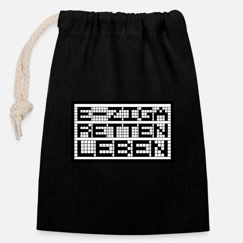E ZIGA RETTEN LEBEN weiss - Verschließbarer Geschenkbeutel aus Baumwolle (14x20cm) - Schwarz