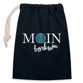 Moin Borkum - Verschließbarer Geschenkbeutel aus Baumwolle (14x20cm) - Navy - Vorne