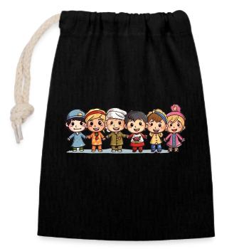 Children of different nations play with each other - Closable cotton gift bag (14x20cm) - black - Front