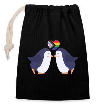LGBTQ Regenbogen Herz Pinguine - Verschließbarer Geschenkbeutel aus Baumwolle (14x20cm) - Schwarz - Vorne