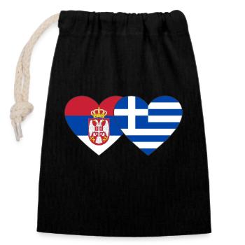 Serbie Grèce Drapeau Coeur - Sac cadeau en coton avec cordon (14 x 20 cm) - noir - Devant