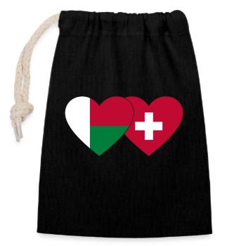 Madagascar Suisse Flag Coeur - Sac cadeau en coton avec cordon (14 x 20 cm) - noir - Devant