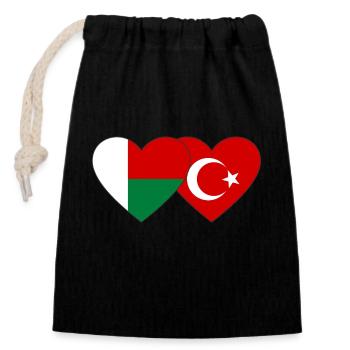 Madagascar Turquie Flag Coeur - Sac cadeau en coton avec cordon (14 x 20 cm) - noir - Devant