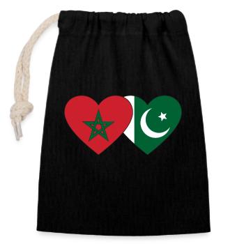 Marokko Pakistan Flagge Herz - Verschließbarer Geschenkbeutel aus Baumwolle (14x20cm) - Schwarz - Vorne