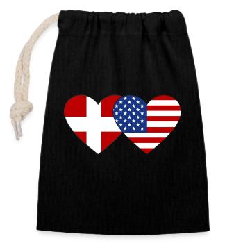 Dänemark USA Flagge Herz - Verschließbarer Geschenkbeutel aus Baumwolle (14x20cm) - Schwarz - Vorne