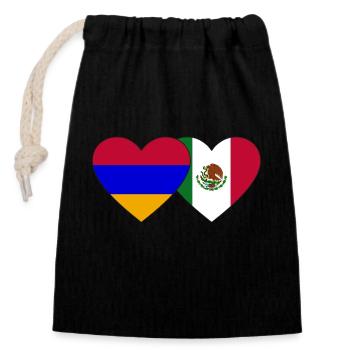 Arménie Mexique Drapeau Coeur - Sac cadeau en coton avec cordon (14 x 20 cm) - noir - Devant