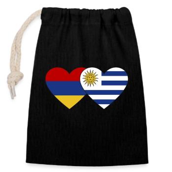 Armenia Uruguay Flag Heart - Closable cotton gift bag (14x20cm) - black - Front