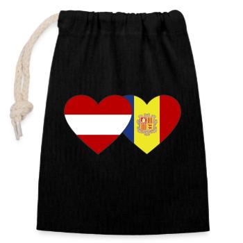 Austria Andorra Flag Heart - Closable cotton gift bag (14x20cm) - black - Front