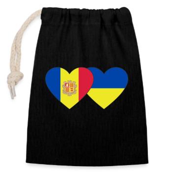 Andorra Ukraine Flag Heart - Closable cotton gift bag (14x20cm) - black - Front