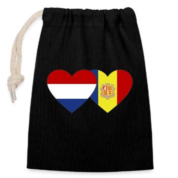 Holland Andorra Flag Heart - Closable cotton gift bag (14x20cm) - black - Front