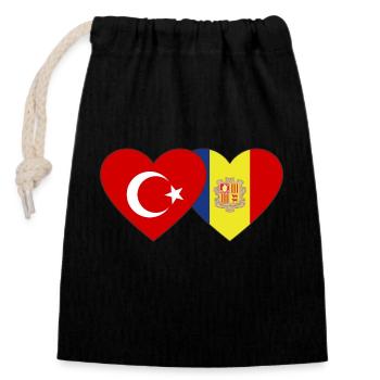 Turkey Andorra Flag Heart - Closable cotton gift bag (14x20cm) - black - Front
