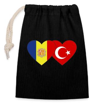 Andorra Turkey Flag Heart - Closable cotton gift bag (14x20cm) - black - Front