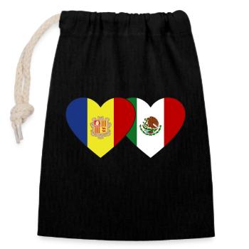 Andorra Mexico Flag Heart - Closable cotton gift bag (14x20cm) - black - Front