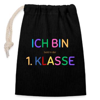 Ich bin 1.Klasse - Verschließbarer Geschenkbeutel aus Baumwolle (14x20cm) - Schwarz - Vorne