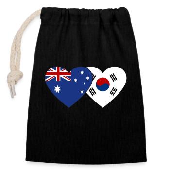 Australia South Korea Flag Heart - Closable cotton gift bag (14x20cm) - black - Front