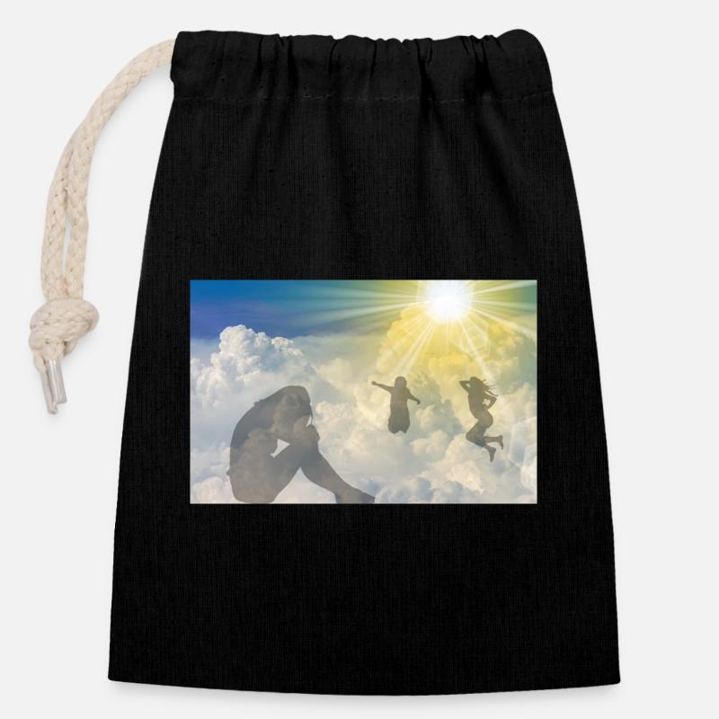Heavenly Shadows - Closable cotton gift bag (14x20cm) - black