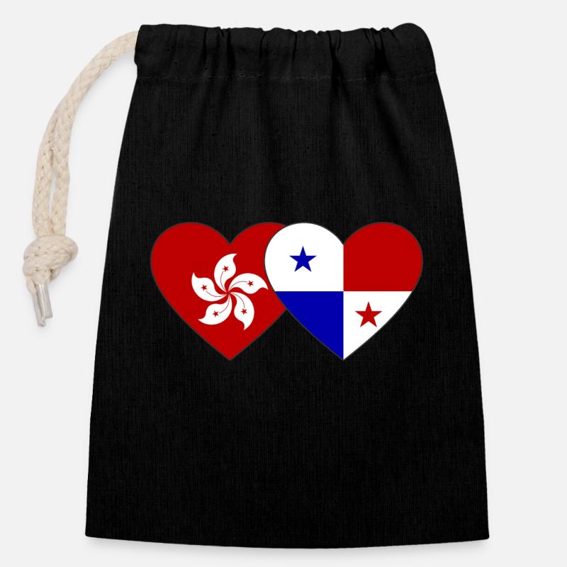 Hong Kong Panama Flagge - Verschließbarer Geschenkbeutel aus Baumwolle (14x20cm) - Schwarz