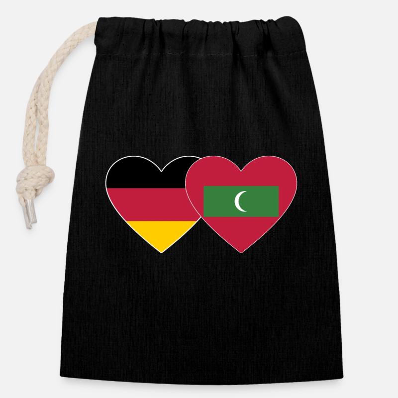 Deutschland Malediven Flagge Herz - Verschließbarer Geschenkbeutel aus Baumwolle (14x20cm) - Schwarz