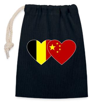 Belgium China Heart Flag - Closable cotton gift bag (14x20cm) - navy - Front