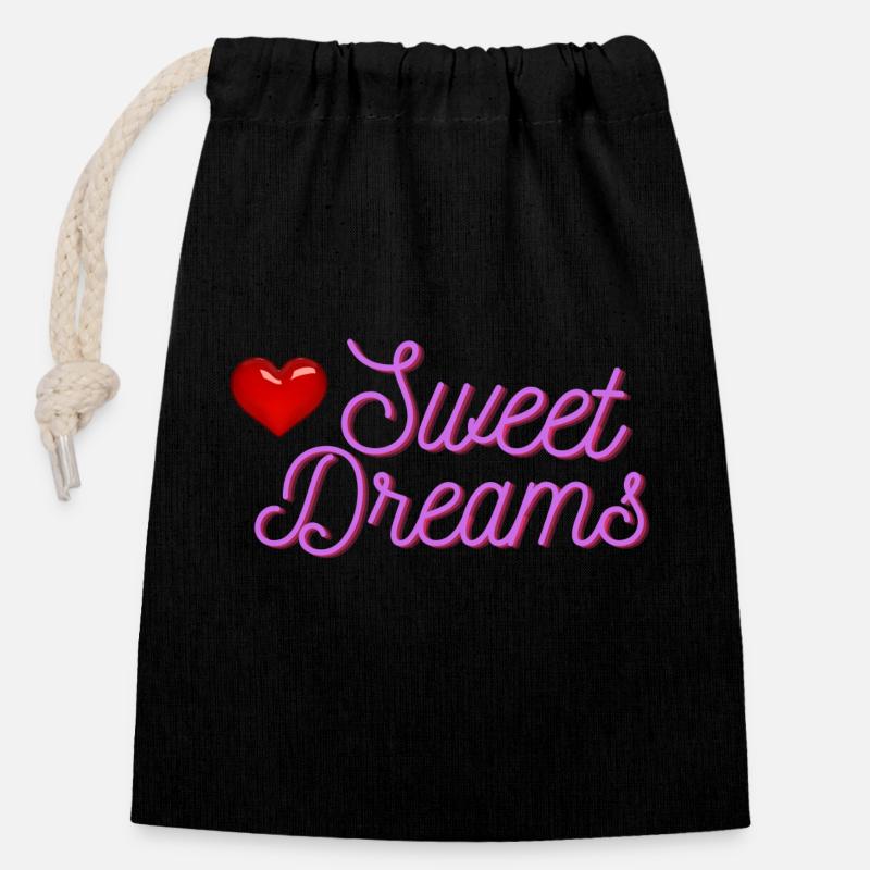 SWEET DREAMS - Verschließbarer Geschenkbeutel aus Baumwolle (14x20cm) - Schwarz