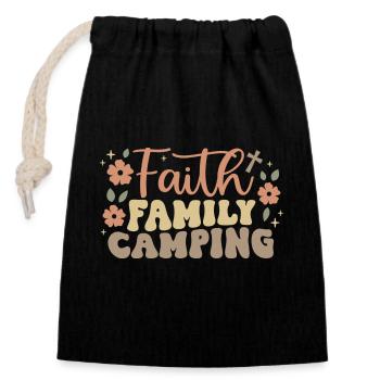 Camping familial Faith - Sac cadeau en coton avec cordon (14 x 20 cm) - noir - Devant
