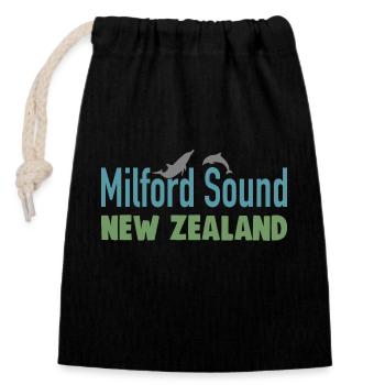 Milford Sound New Zealand - Closable cotton gift bag (14x20cm) - black - Front