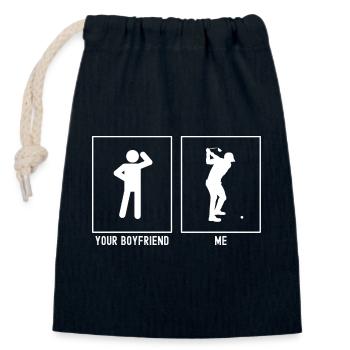 Ihr Freund - Ich - Golf vor dem Schlag - Verschließbarer Geschenkbeutel aus Baumwolle (14x20cm) - Navy - Vorne