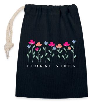Blumige Vibes - Geschenkidee - Verschließbarer Geschenkbeutel aus Baumwolle (14x20cm) - Navy - Vorne
