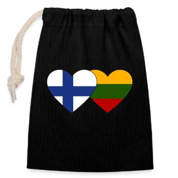 Finland Lithuania Flag Heart - Closable cotton gift bag (14x20cm) - black - Front