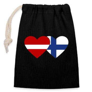 Latvia Finland Flag Heart - Closable cotton gift bag (14x20cm) - black - Front