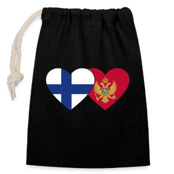 Finland Montanegro Flag Heart - Closable cotton gift bag (14x20cm) - black - Front