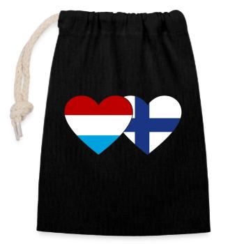 Luxemburg Finnland Flagge Herz - Verschließbarer Geschenkbeutel aus Baumwolle (14x20cm) - Schwarz - Vorne