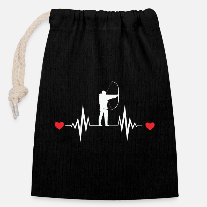 Bogenschießen Heartbeat Bow Hunting - Verschließbarer Geschenkbeutel aus Baumwolle (14x20cm) - Schwarz