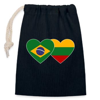 Brazil Lithuania Flag Heart - Closable cotton gift bag (14x20cm) - navy - Front