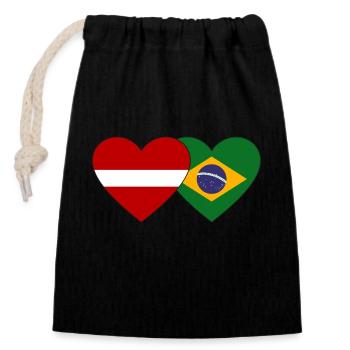Latvia Brazil Flag Heart - Closable cotton gift bag (14x20cm) - black - Front