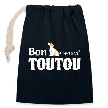 Bon toutou wouaf - Sac cadeau en coton avec cordon (14 x 20 cm) - bleu marine - Devant