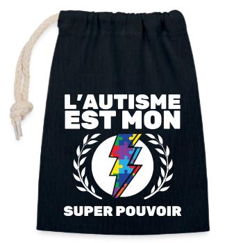 L'Autisme Est Mon Super Pouvoir Super Héro Autiste - Sac cadeau en coton avec cordon (14 x 20 cm) - bleu marine - Devant