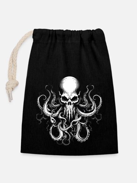 Human skull with tentacles 04 - Sac cadeau en coton avec cordon (14 x 20 cm) - noir