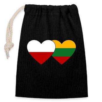 Polen Litauen Flagge Herz - Verschließbarer Geschenkbeutel aus Baumwolle (14x20cm) - Schwarz - Vorne